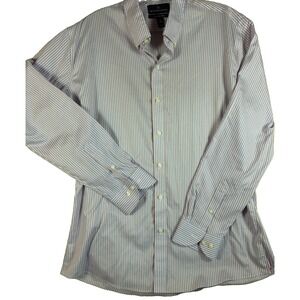 Buttoned Down Mens 17 34 Slim Fit Supima Cotton Striped Dress Shirt Blue Stripes